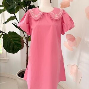 Pink Peter Pan Collar Puff Sleeve Dress